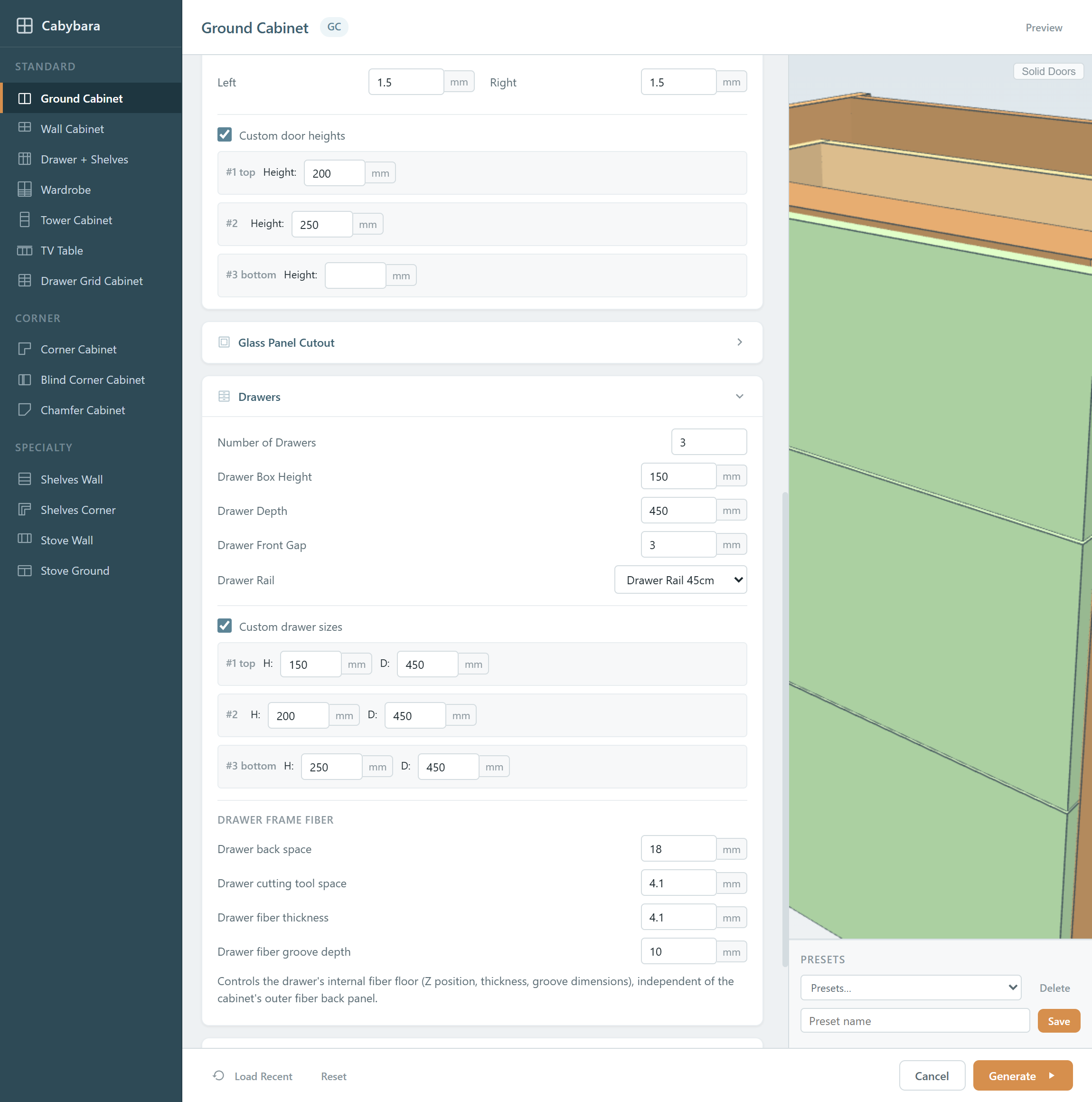 Custom door heights وCustom drawer sizes بعد تعبئتها